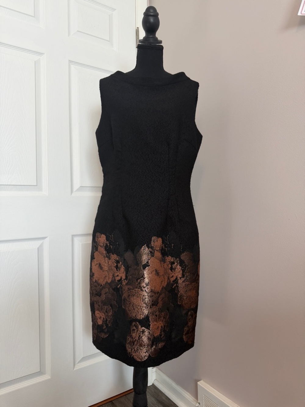 Sara Campbell Black Midi Dress with Bronze Floral Hem - Picture 2 of 13